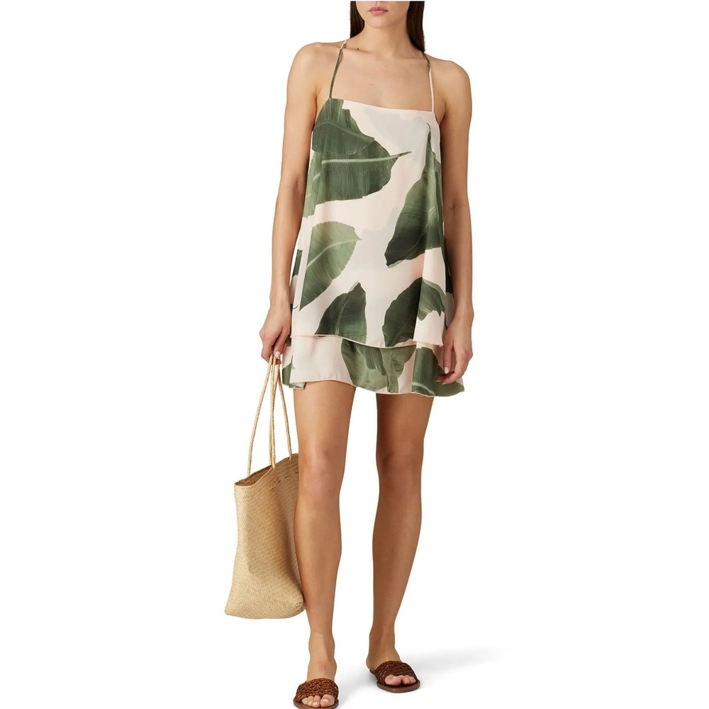 Show Me Your Mumu Christy Dress Green Palm Leaf Tropical Mini Dress Small